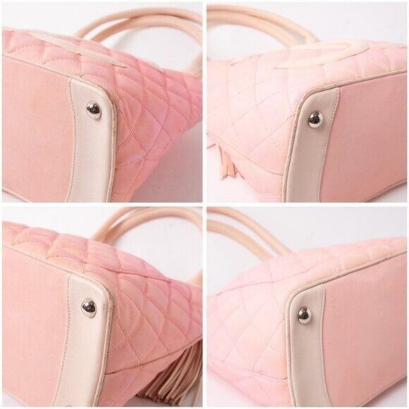 Authentic CHANEL CC Caviar Leather Canvas Medallion Tote Shoulder Bag Two-Tone - Picture 9 of 9